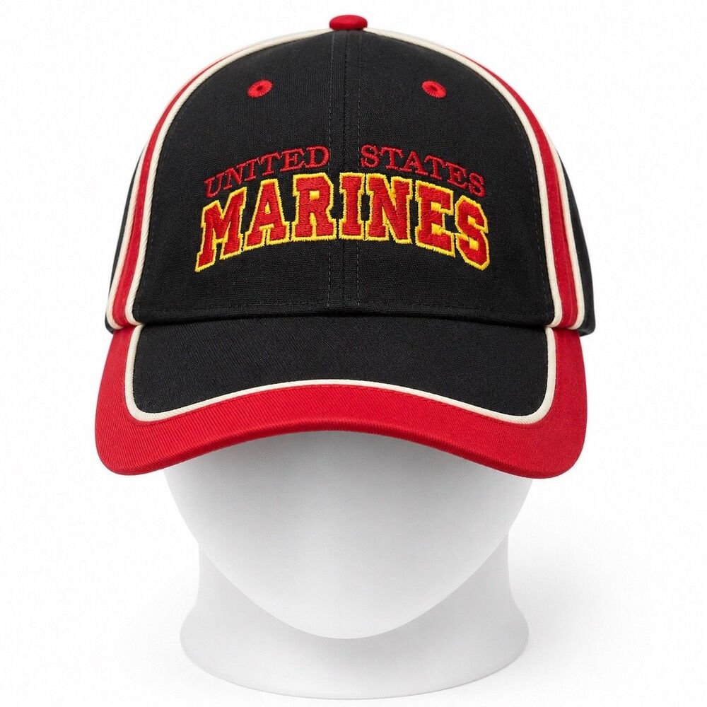 US Marines Embroidered Baseball Cap Hat Black Red One Size